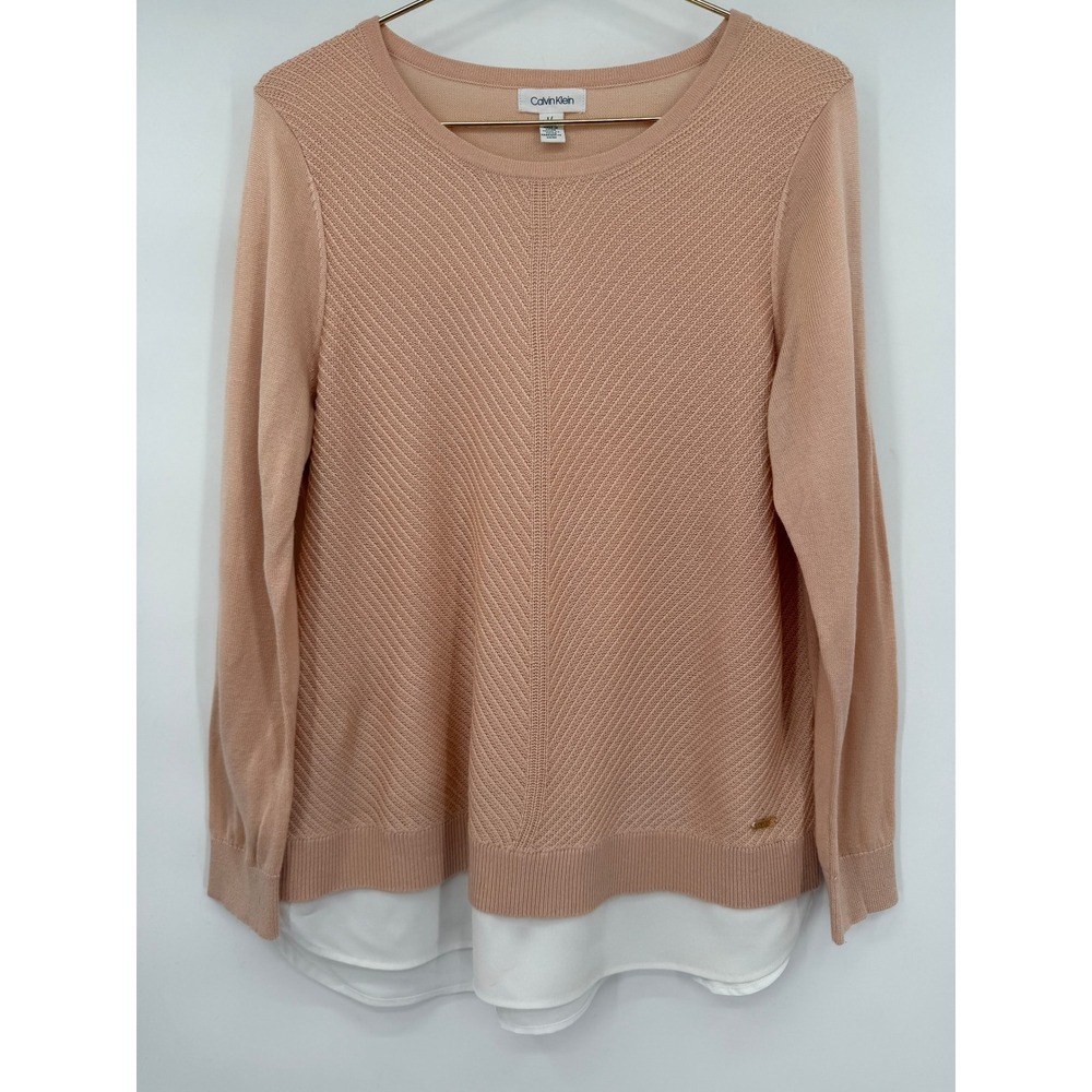 Calvin Klein Peach Mixed Stitch Layered Look Sweater Large C7HS3085